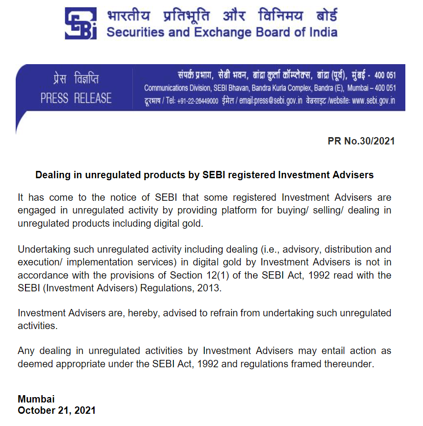 SEBI on digital gold investment